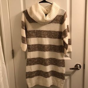 Striped Cowl Neck Sweater Dress